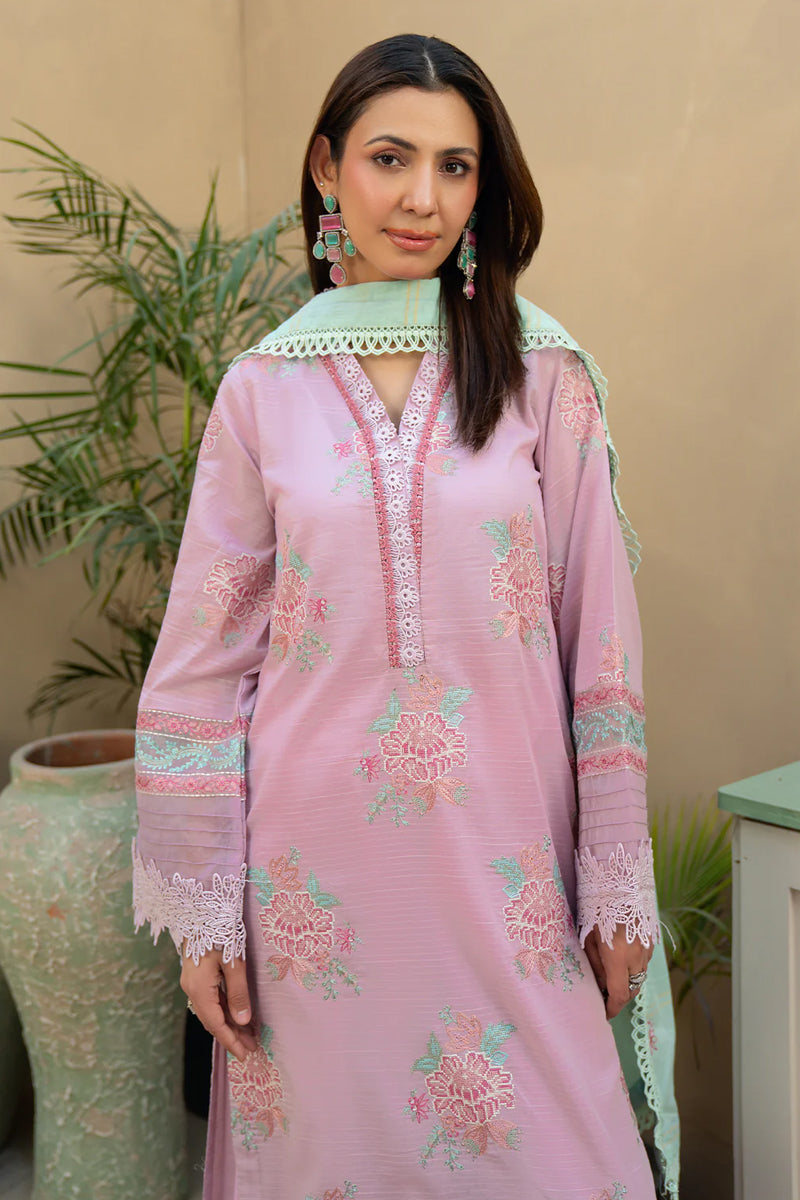 Khimar By Johra - 3PC Unstitched Embroidered Lawn Suit (Pink & Sky Green)