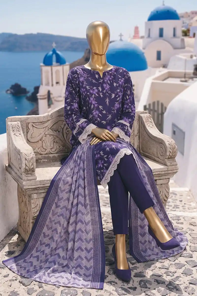 Safina Pop (Vol-01) by A One Textile - 3PC Unstitched Printed Lawn Suit (Deep Violet)