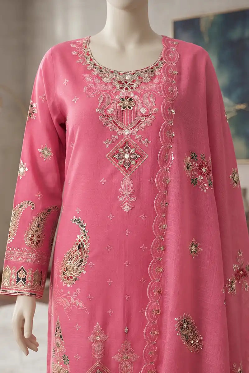 Marvi by Breeza Fashion - 3PC Unstitched Embroidered Lawn Suit (Pink)