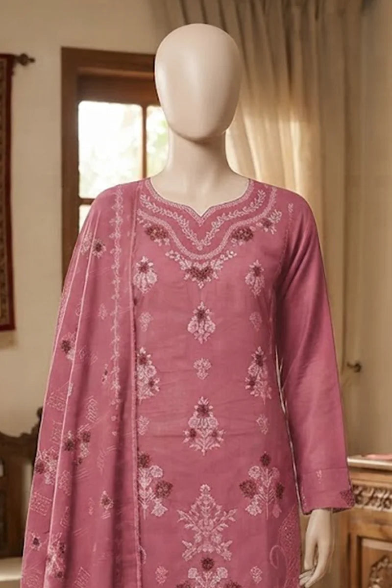 Noor by Breeza Fashion - 3PC Unstitched Embroidered Lawn Suit (Pink)