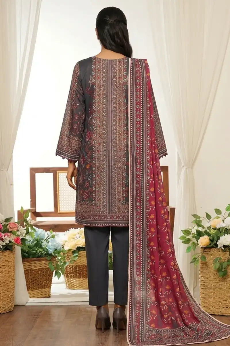 MTJ Unstitched 3-Piece Lawn Collection (Dark Slate Grey)