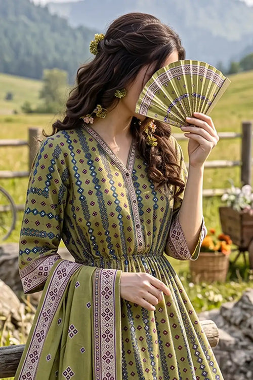 Almeerah - Nelofir Bloom 3PC Unstitched Printed Lawn Suit (Verdure Charm)