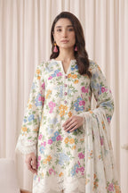 Gul Rang By Bareezé – 3-Piece Unstiched Printed Classic Lawn (White)