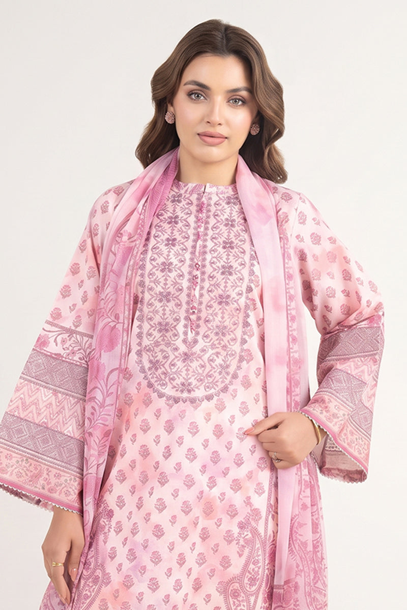 Sapphire - 3PC Unstitched Embroidered Printed Lawn Suit (Powder Pink & Mauve)