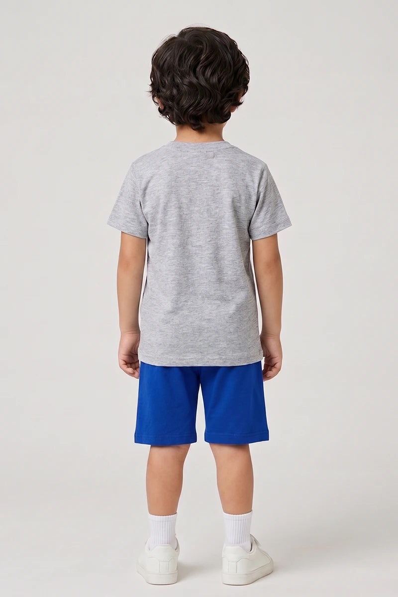 Boys T-Shirt & Shorts Set (Heather Grey & Royal Blue)