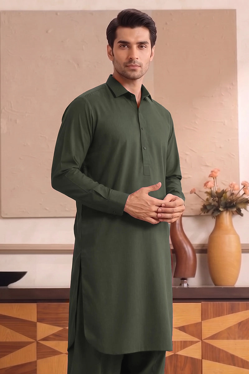 Yameen - Men’s Unstitched Cotton Fabric (Dark Forest Green)