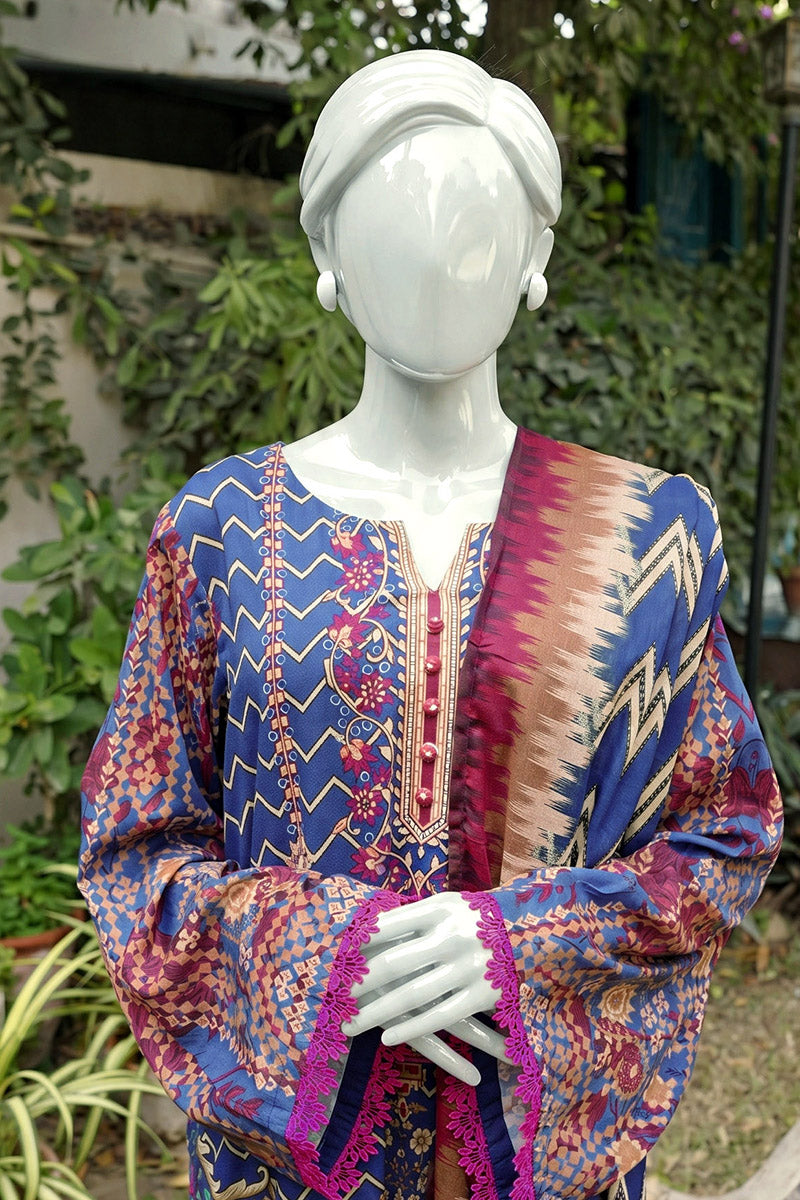 Aryana By KBC Fashion - 3PC Unstitched Printed Lawn Suit (Royal Blue)