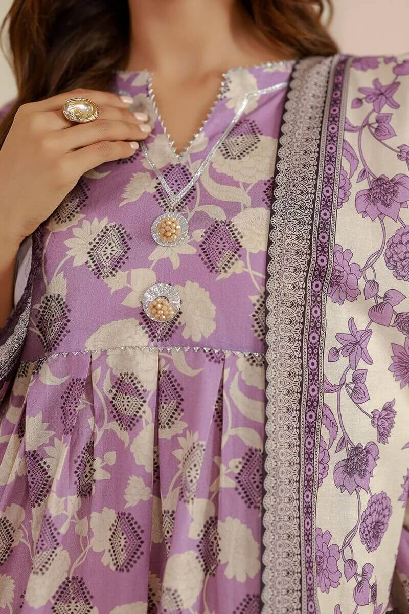 Sapphire (Vol.4) - 3PC Unstitched Printed Lawn Suit (Lilac & Cream Off-White)