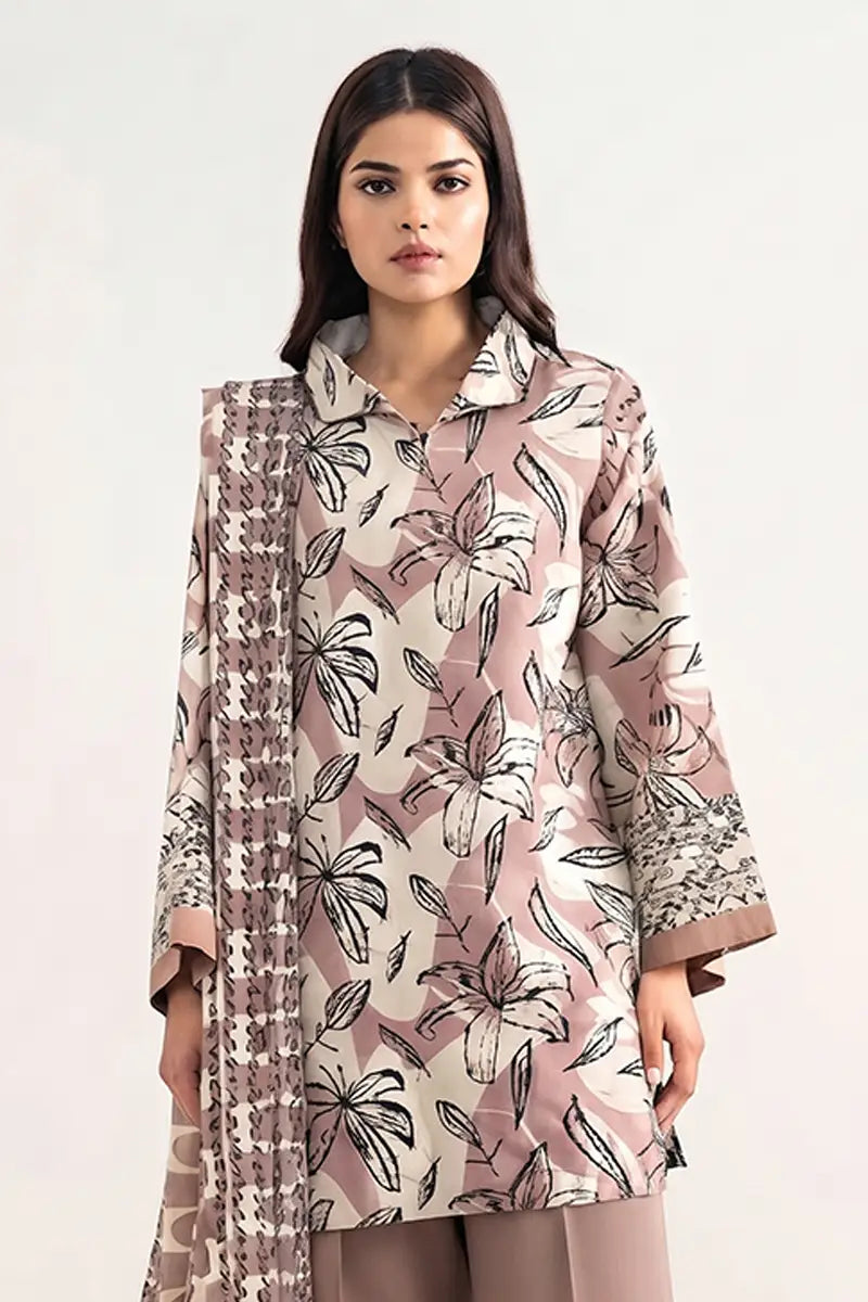 Sapphire Lawn Vol-09 - 3PC Unstitched Printed Lawn Suit(Dusty Mauve)
