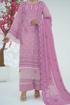 Prestige By KBC Fashion - 3 Piece Unstitched Embroidered Lawn Suit with Chiffon Dupatta  (Light Lavender)