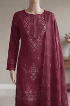 Milano by Breeza Fashion - 3PC Unstitched Embroidered Lawn Suit (Maroon)