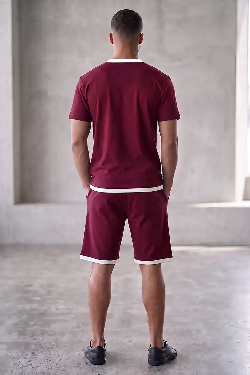 Men's Casual T-Shirt and Shorts Co-ord Set (Deep Burgundy)