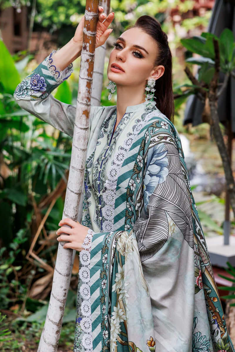 Urbane By Jade Vo.4 - 3pc Unstitched Classic Printed Lawn (Mint Grey & Muted Teal Green)