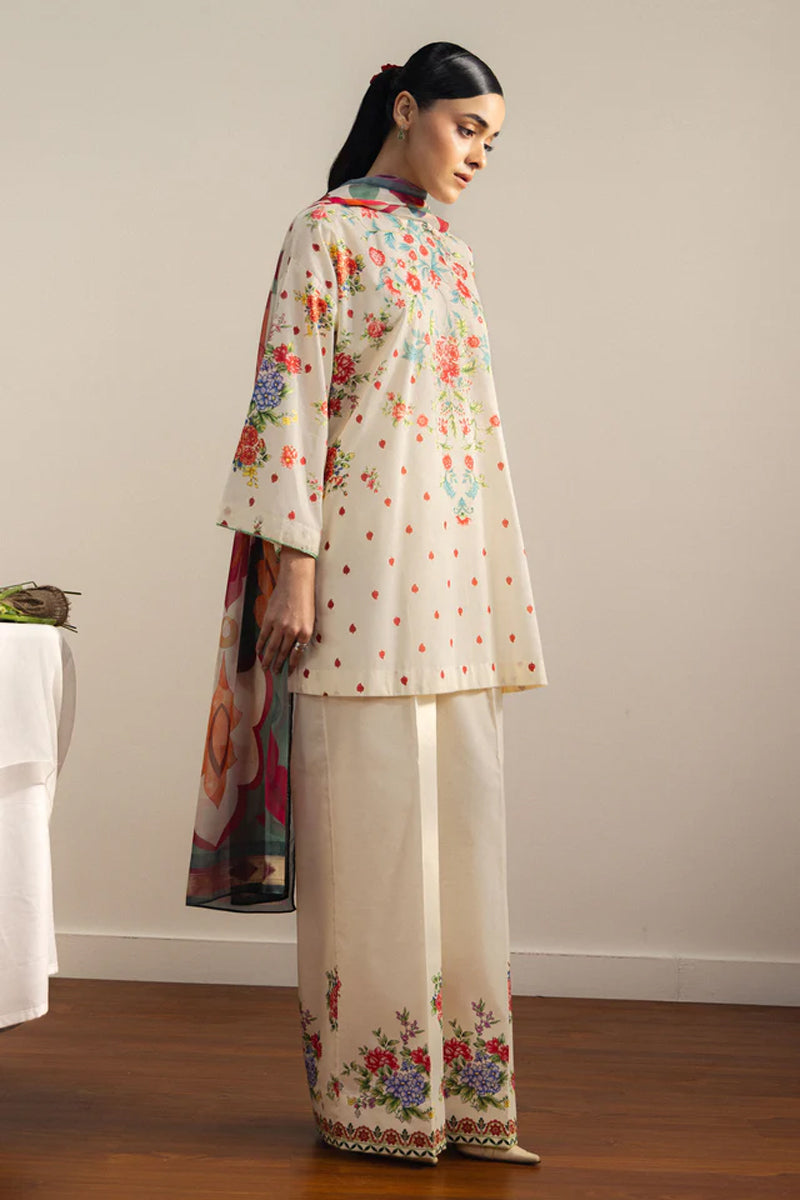 COCO By Zara Shahjahan - 3-Piece Unstitched Printed Lawn Suit (Cream)