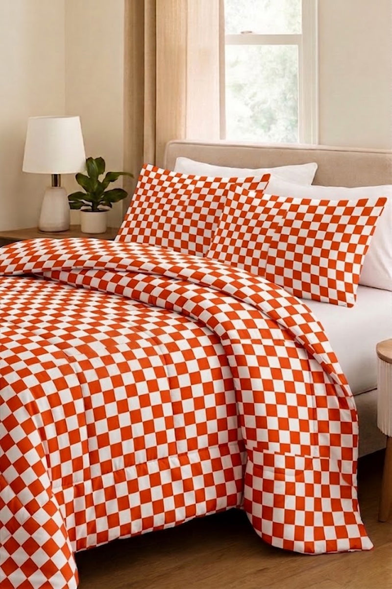 Premium Printed 200 GSM Comforter (Crisp White & Rust Orange)