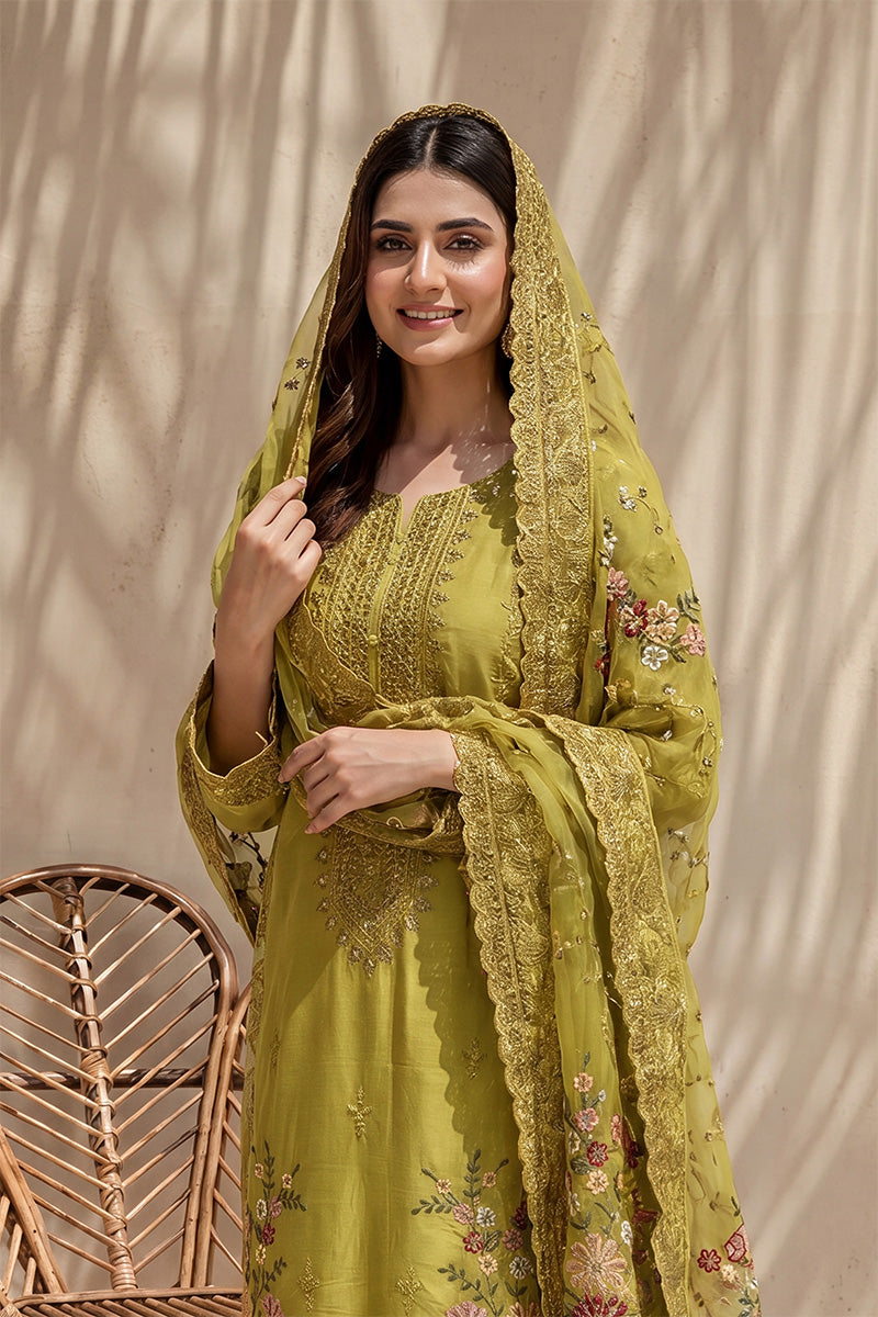 Millat - 3PC Unstitched Embroidered Lawn Suit (Lime)