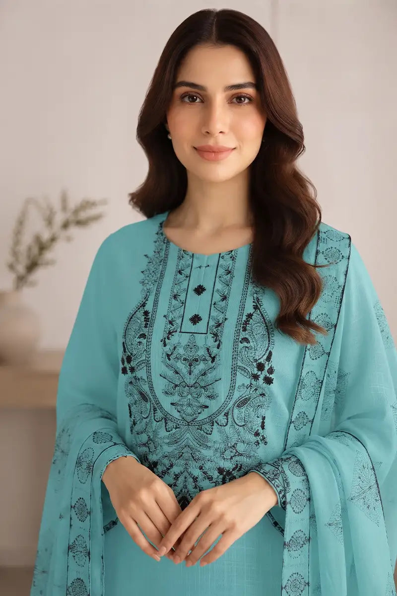 Princess by Breeza Fashion - 3PC Unstitched Embroidered Lawn Suit (Soft Turquoise)