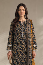 Khaadi – 3 Piece Unstiched Premium Printed Lawn Suit (Jet Black & Gold)