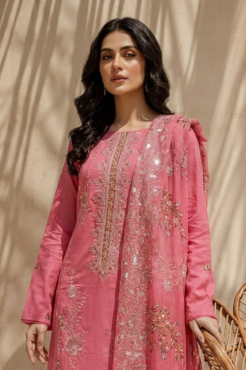 Millat - 3PC Unstitched Embroidered Lawn Suit (Pink)
