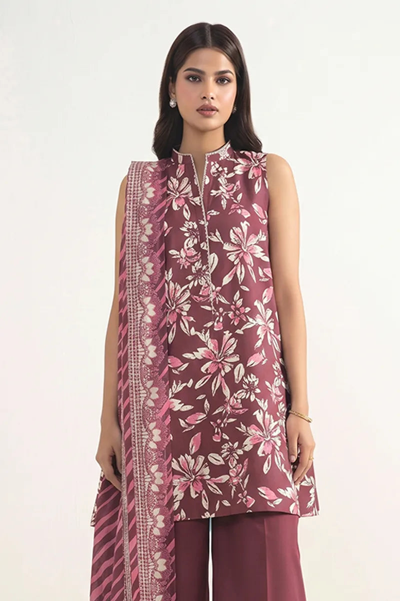 Sapphire Vol.6 - 3PC Unstitched Printed Lawn Suit (Muted Maroon)