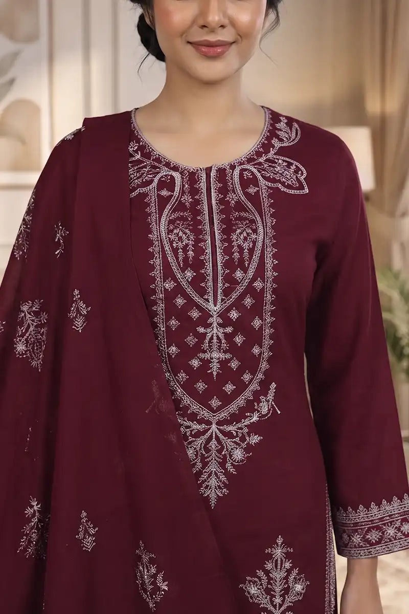 Gulmeher by Breeza Fashion - 3PC Unstitched Embroidered Lawn Suit (Maroon)