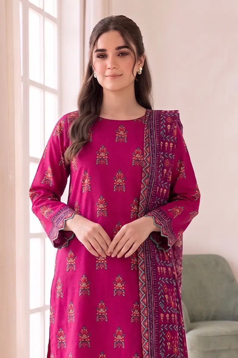 Women's Stitched 3-Piece Lawn Suit by KBC Fashion (Magenta)