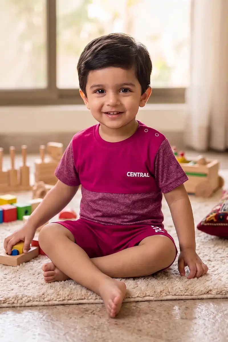 Boys Premium Cotton T-Shirt & Shorts Set (Maroon)