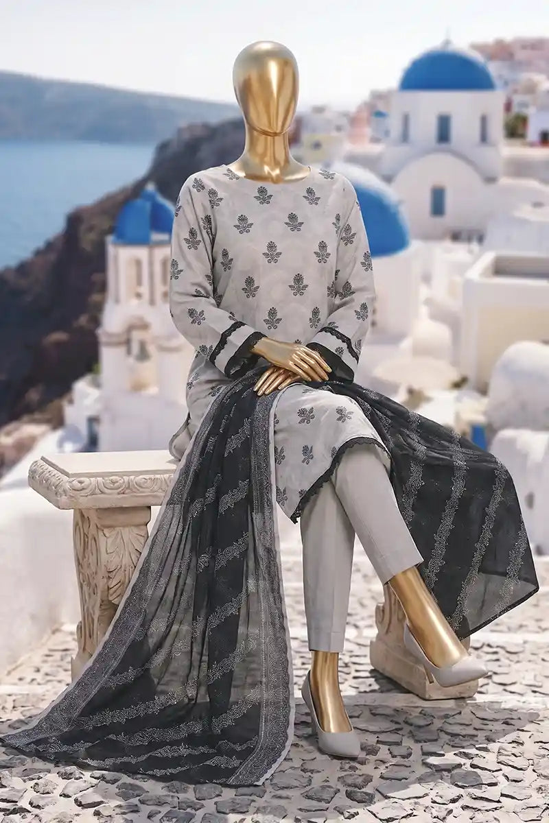 Safina Pop (Vol-01) by A One Textile - 3PC Unstitched Printed Lawn Suit (Light Grey)