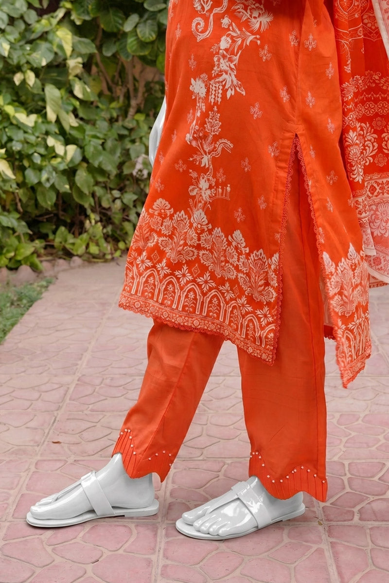 Aryana By KBC Fashion - 3PC Unstitched Printed Lawn Suit (Orange)