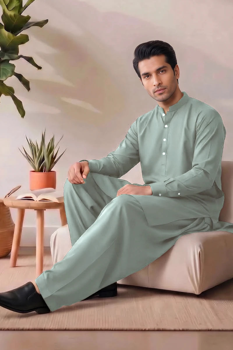 Saya Men’s Wash & Wear Unstitched Suit (Mint Green)