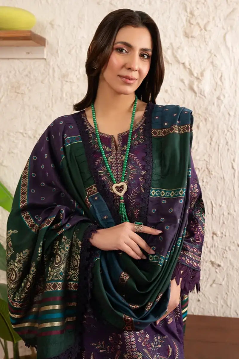 Poshak By Johra - 3 Piece Unstitched Embroidered Lawn Suit (Deep Purple)