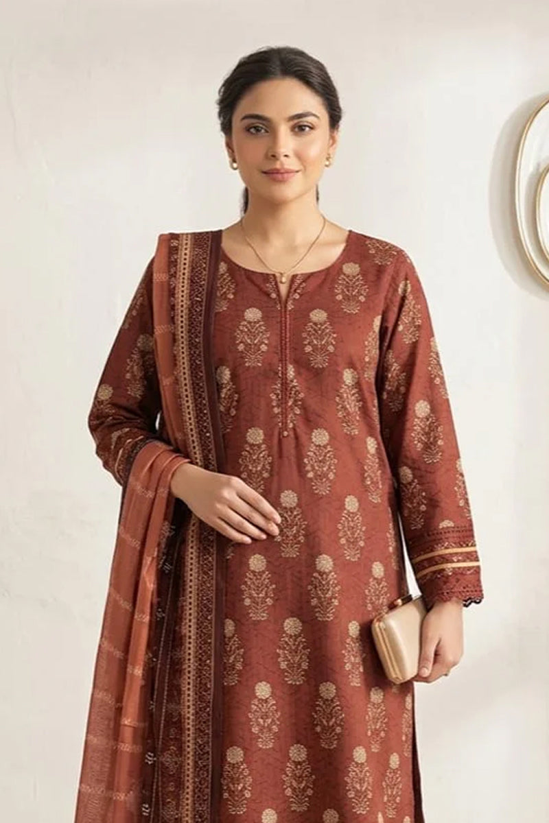 Nishat - Unstitched 3pc Printed Lawn (Deep Terracotta Rust)