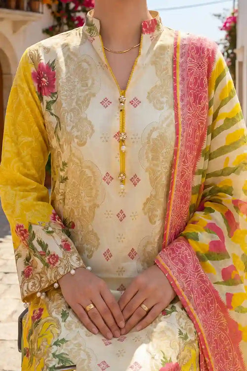 Aabruh Vol-1 3PC Unstitched Printed Lawn Suit (Bright Yellow)