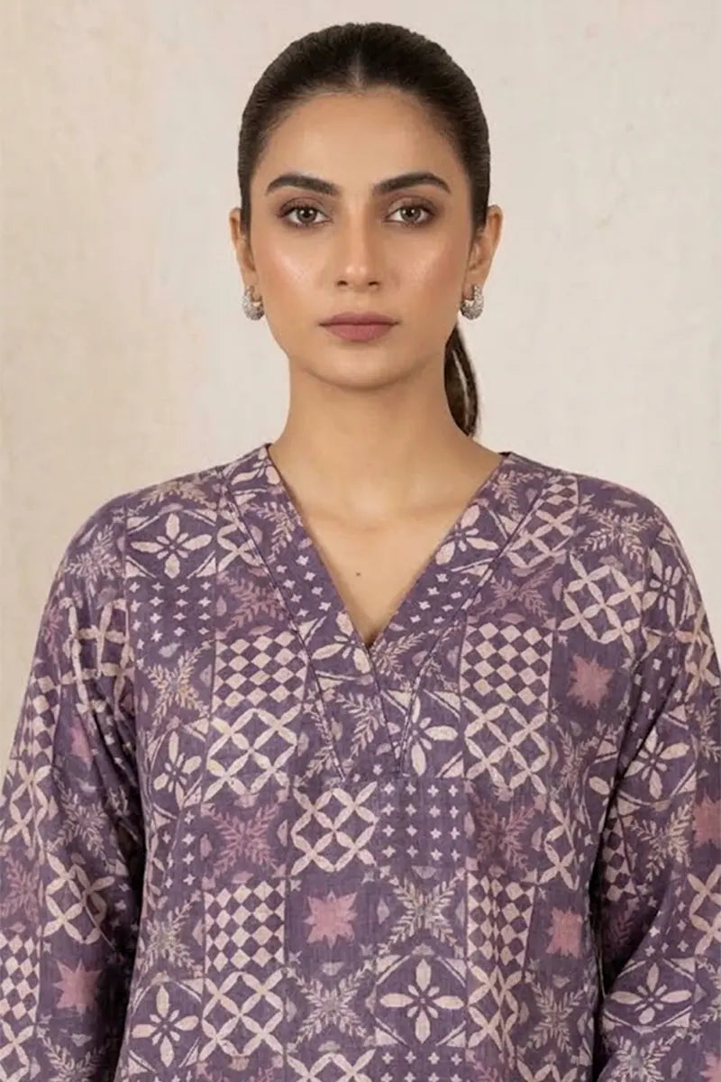 Saya Special Unstitched Khaddar 2-Piece Same Print Suit (Slate Violet)