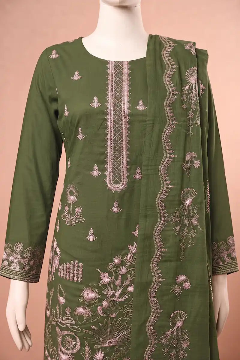 Elanza by Breeza Fashion - 3PC Unstitched Embroidered Lawn Suit (Dark Green)