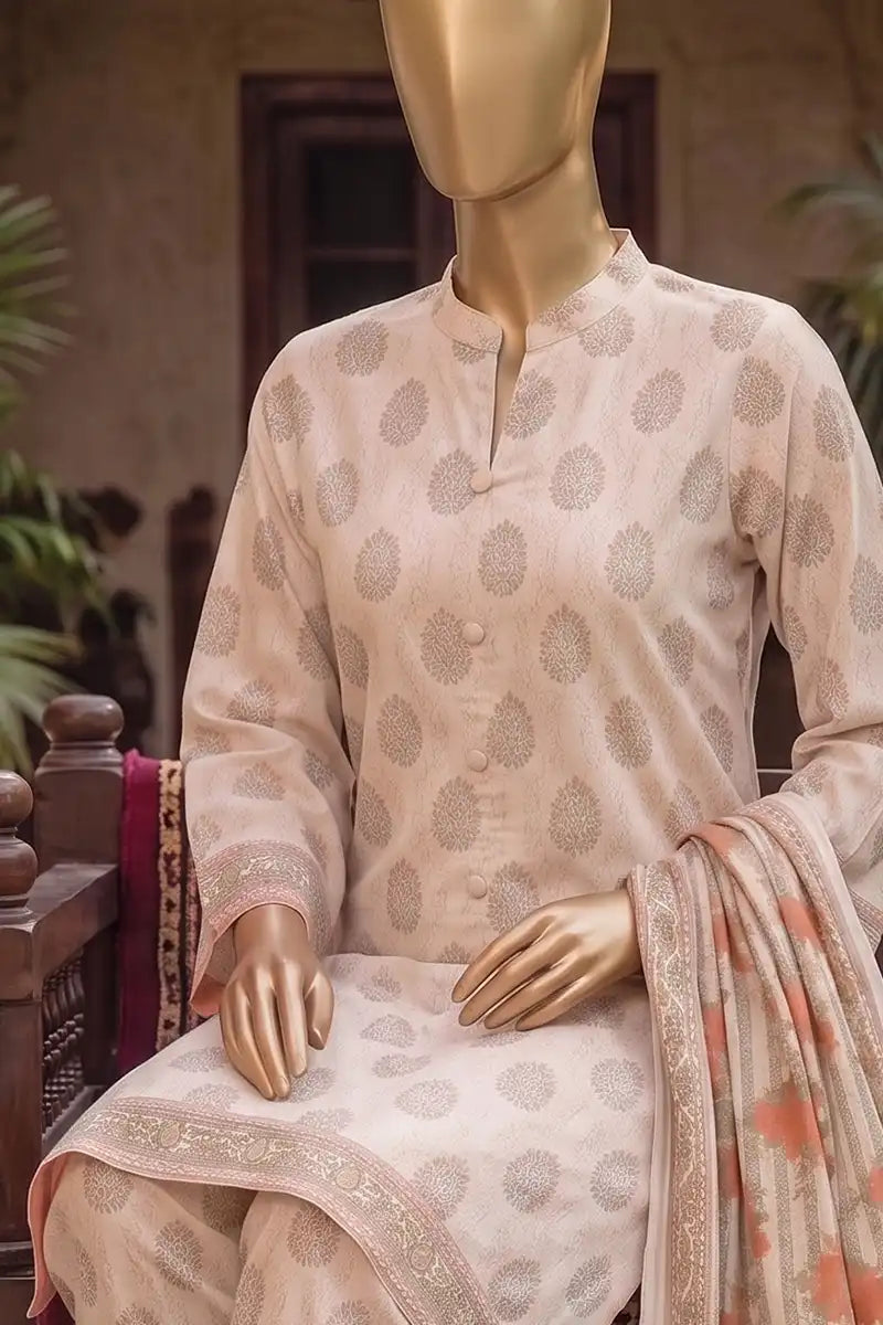 Agha Noor Printed Collection by KBC Fashion - 3PC Unstitched Suit (Cream)