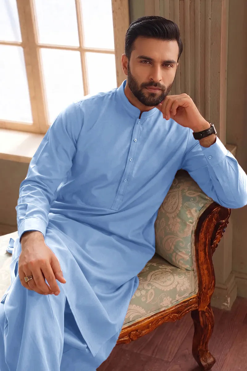 Men’s Wash & Wear Unstitched Fabric By KBC Fashion (Light Sky Blue)
