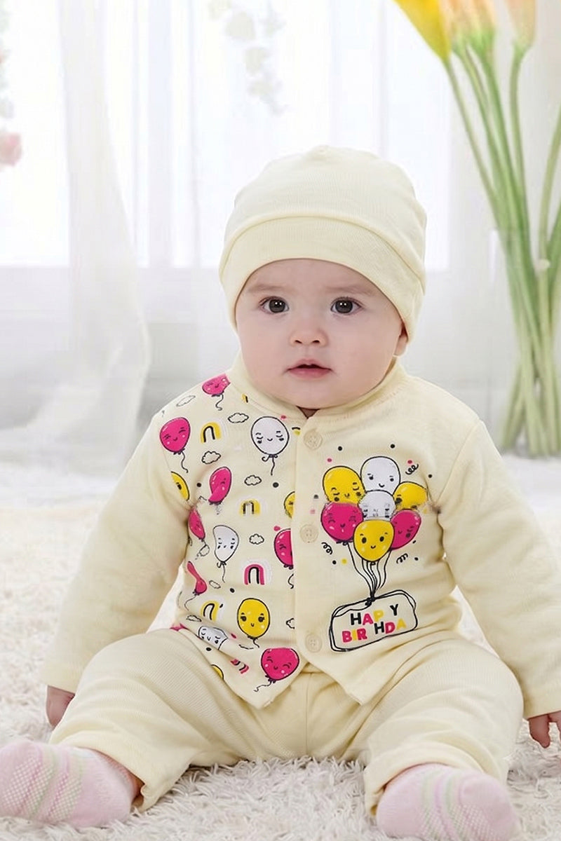 Playful Balloon Birthday Long Sleeve (0-3 Months) (Soft Cream)