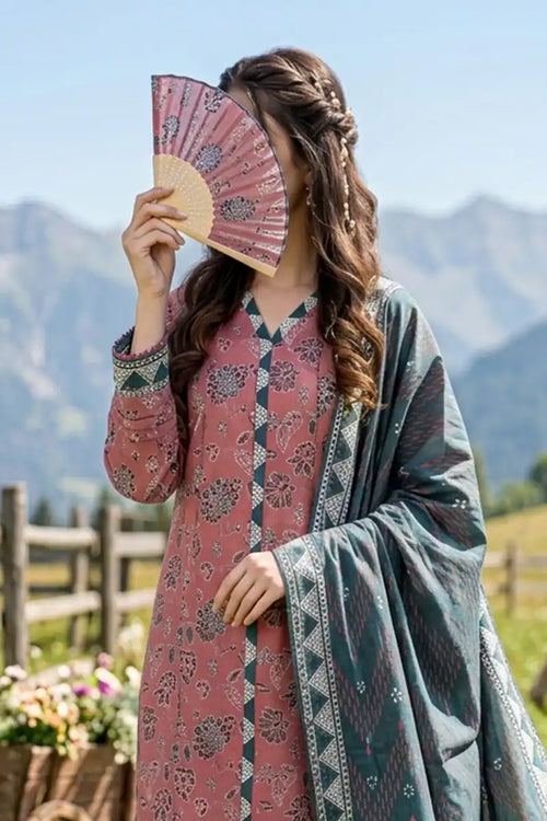 Almeerah - Nelofir Bloom 3PC Unstitched Printed Lawn Suit (Rosé Bloom)