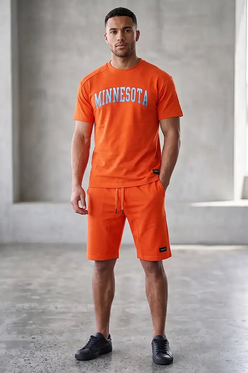 Men's Casual T-Shirt and Shorts Co-ord Set (Orange)