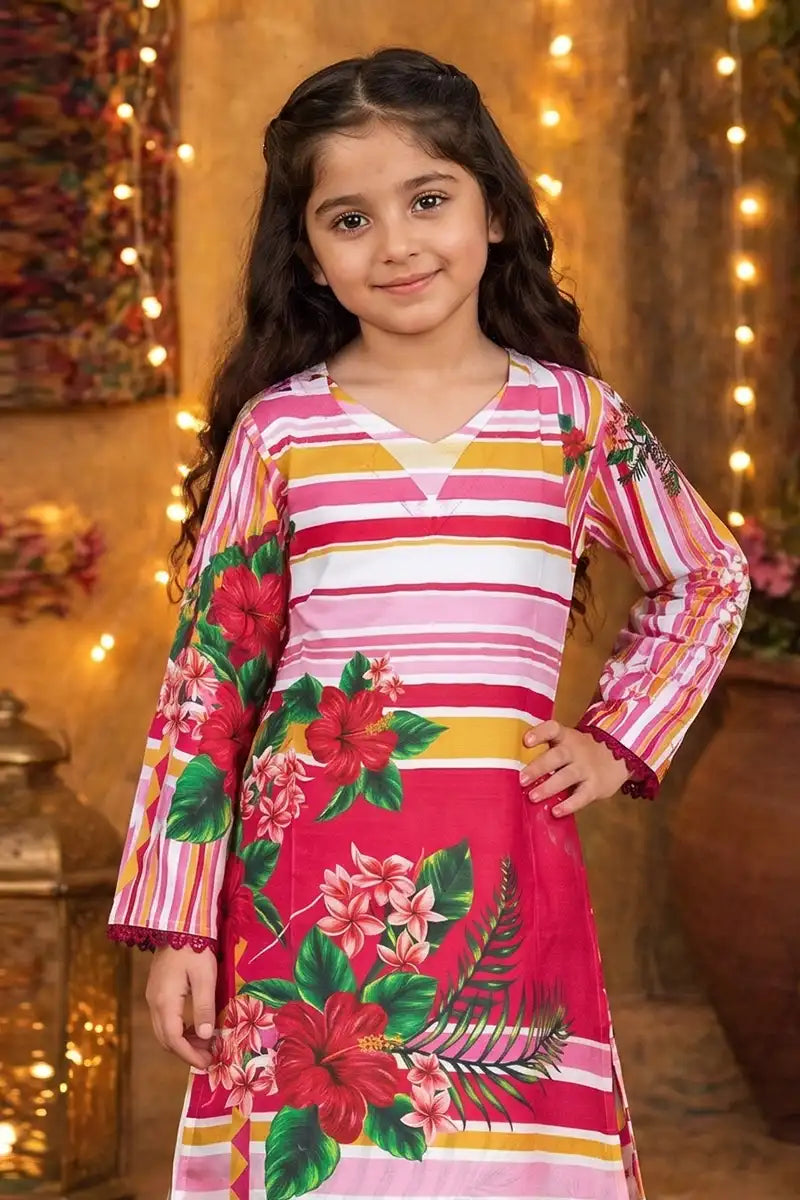 Ting Tone by Almeerah - Girls Unstitched 2-Piece Suit (8 to 12 Years) (Vibrant Magenta & Soft Rose)