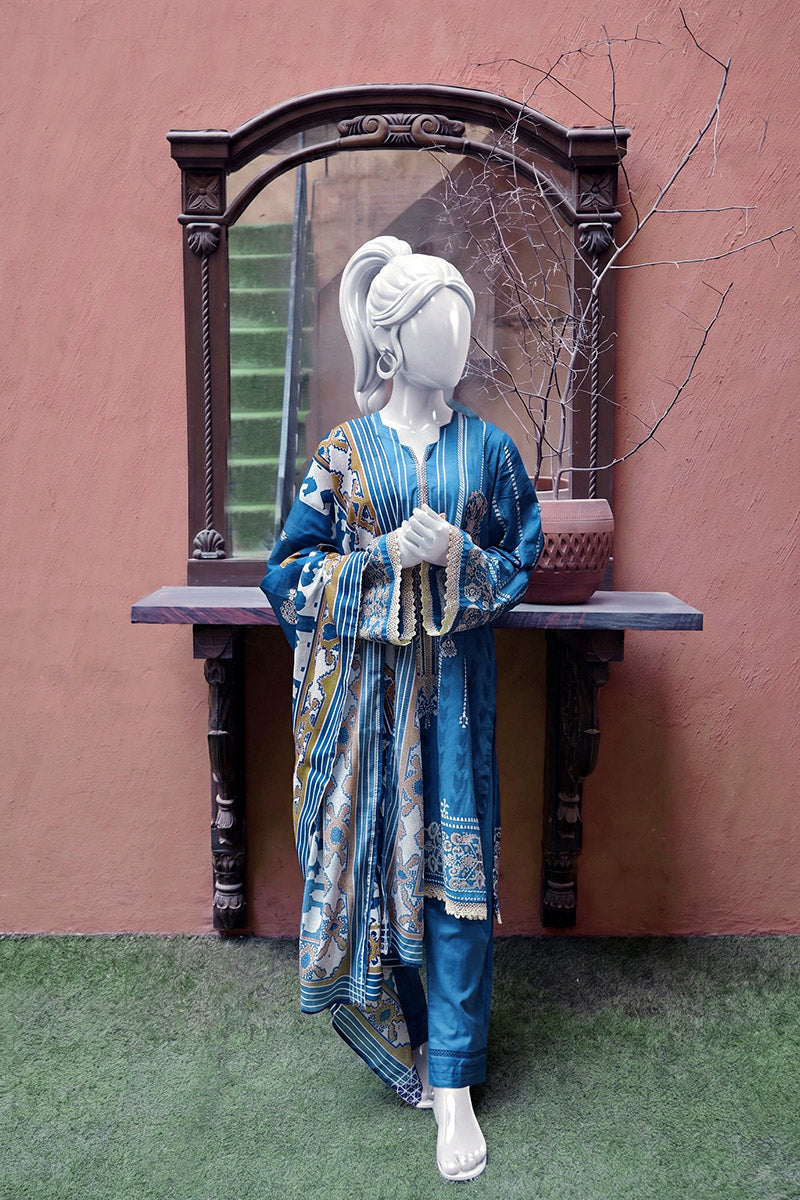 Aryana By KBC Fashion - 3PC Unstitched Printed Lawn Suit (Deep Teal)