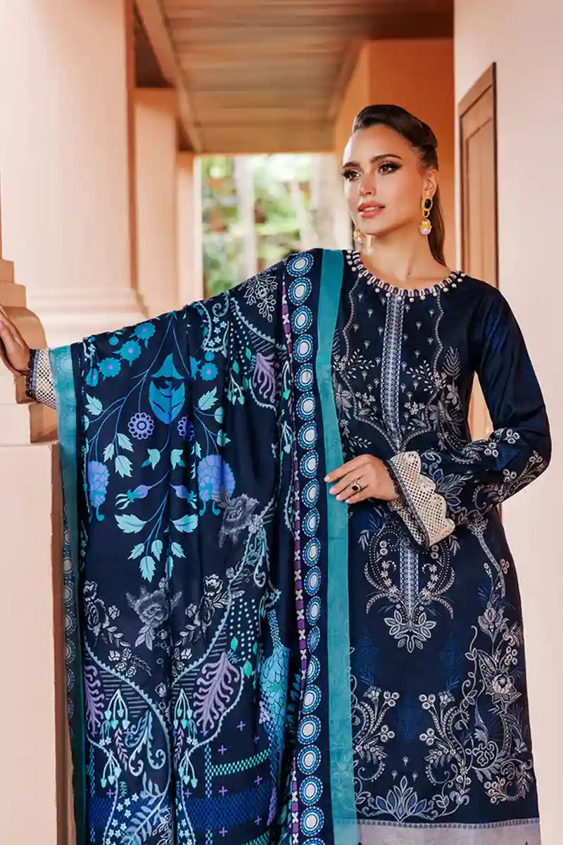 Jade Urbane Vol: 04 Classic Lawn Collection 3-Piece Unstitched Suit (Dark Navy Blue)