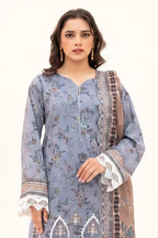 Zesh - 3PC Unstitched Embroidered Lawn Suit (Dusty Slate Blue)