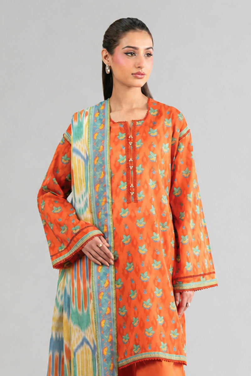 Nishat (Vol.4) - 3pc Unstitched Digital Embroidered Printed Lawn (Orange)