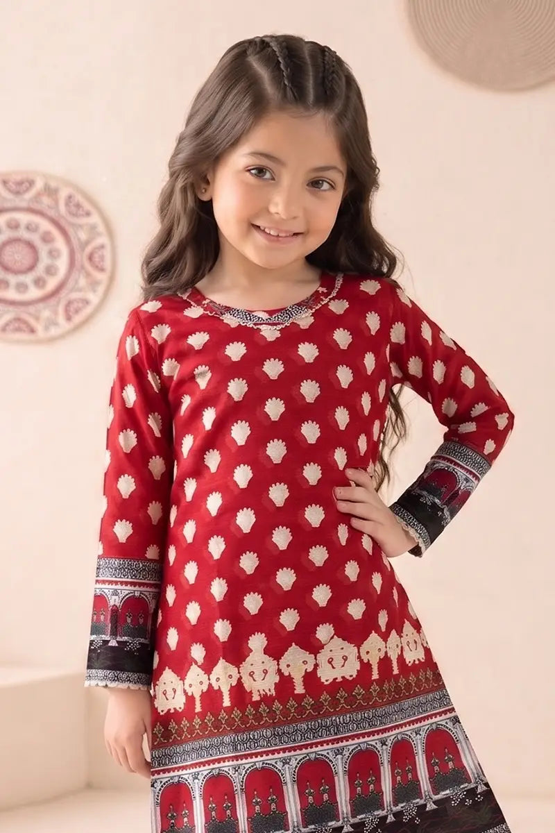 Ting Tone by Almeerah - Girls Unstitched 2-Piece Suit (8 to 12 Years) (Crimson Red)