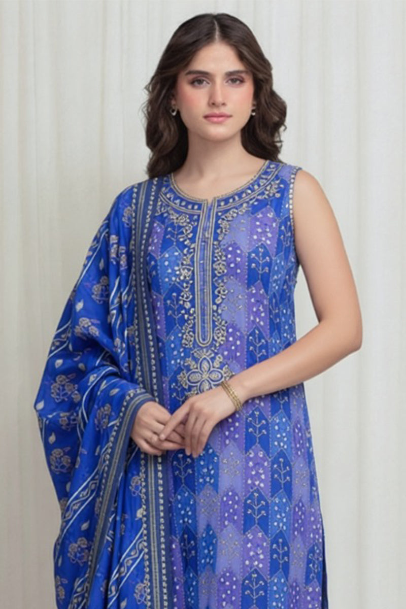 Sapphire - 3PC Unstitched Embroidered Printed Lawn Suit (Royal Blue)