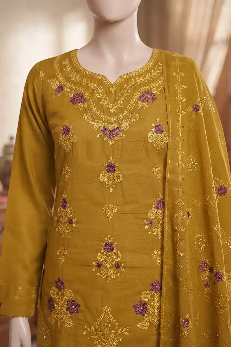 Noor by Breeza Fashion - 3PC Unstitched Embroidered Lawn Suit (Mustard Gold)