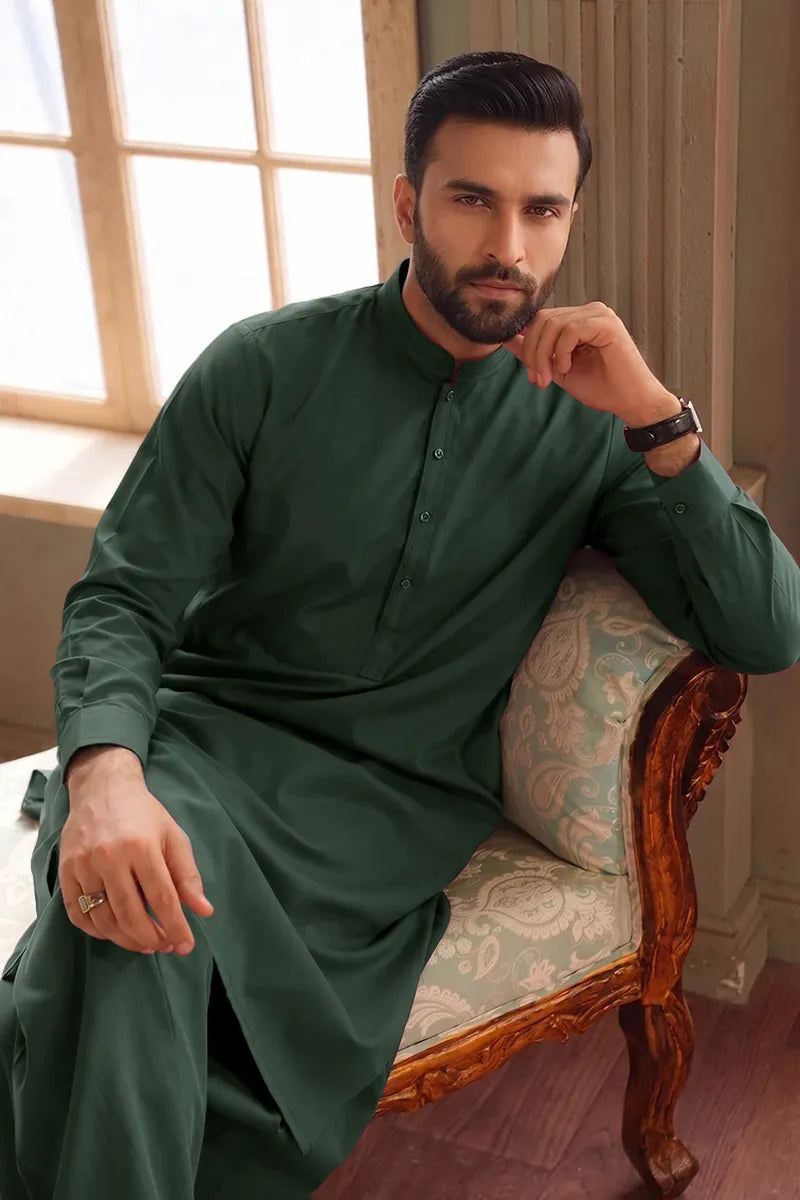 Men’s Wash & Wear Unstitched Fabric By KBC Fashion (Dark Green)