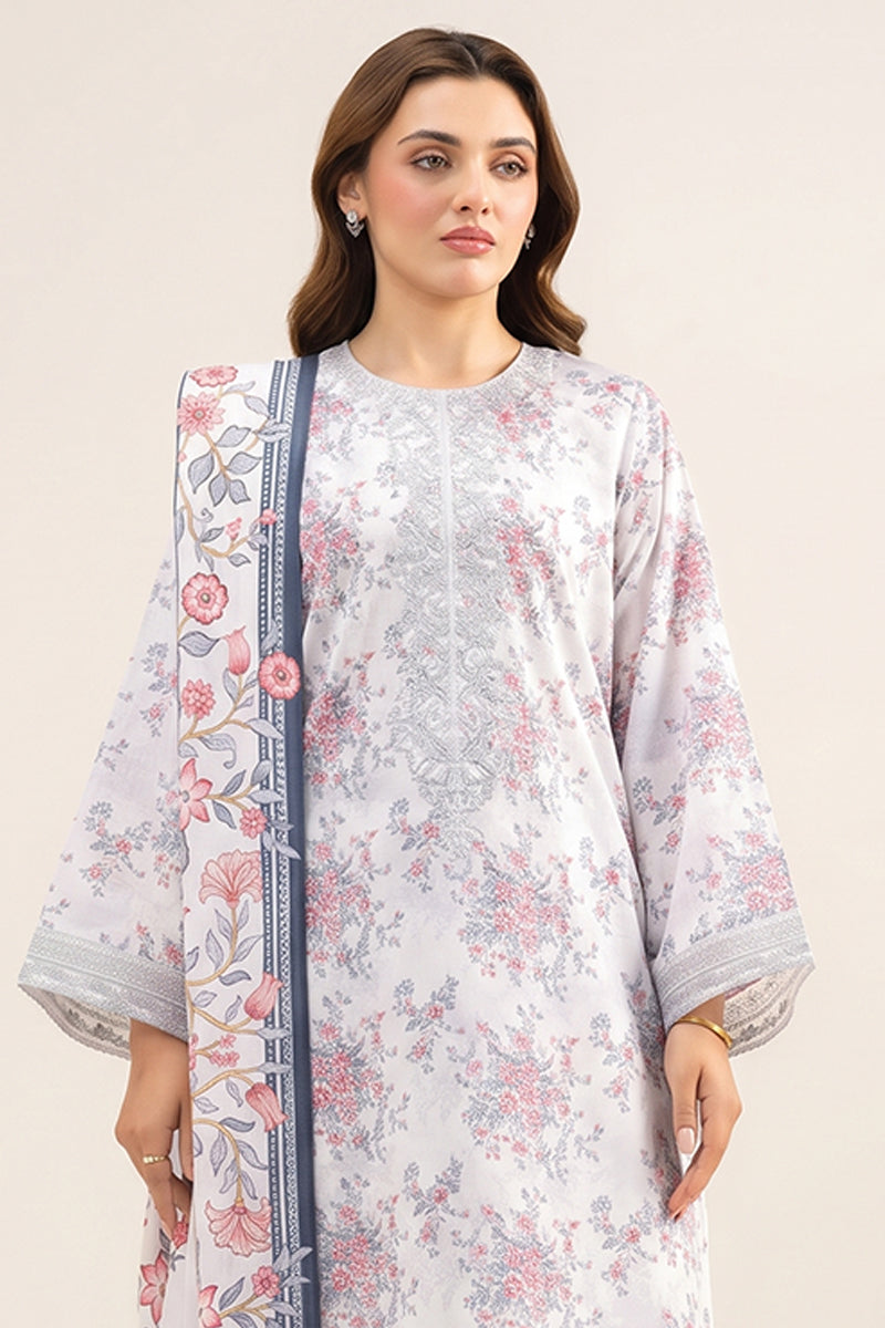 Sapphire - 3PC Unstitched Embroidered Printed Lawn Suit (Ice White)